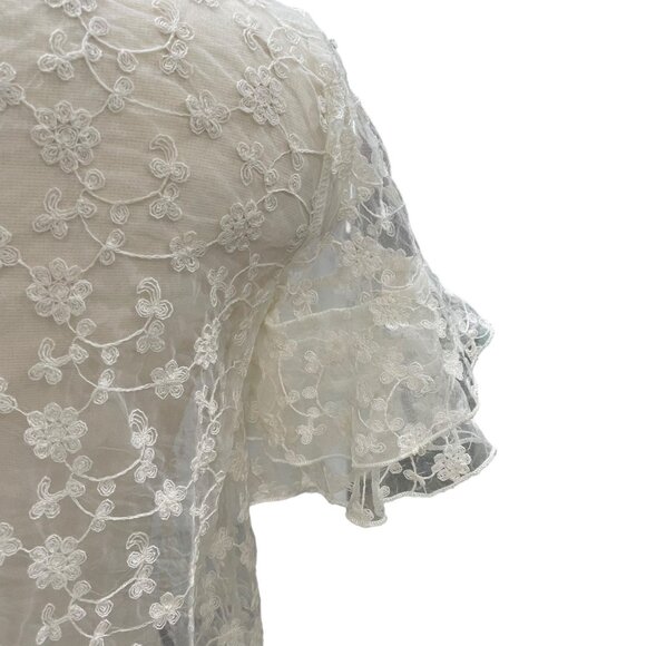 Maurices Women's White Lace Small, Sheer Floral Blouse Ruffle Sleeves, Boho Chic - Picture 7 of 9